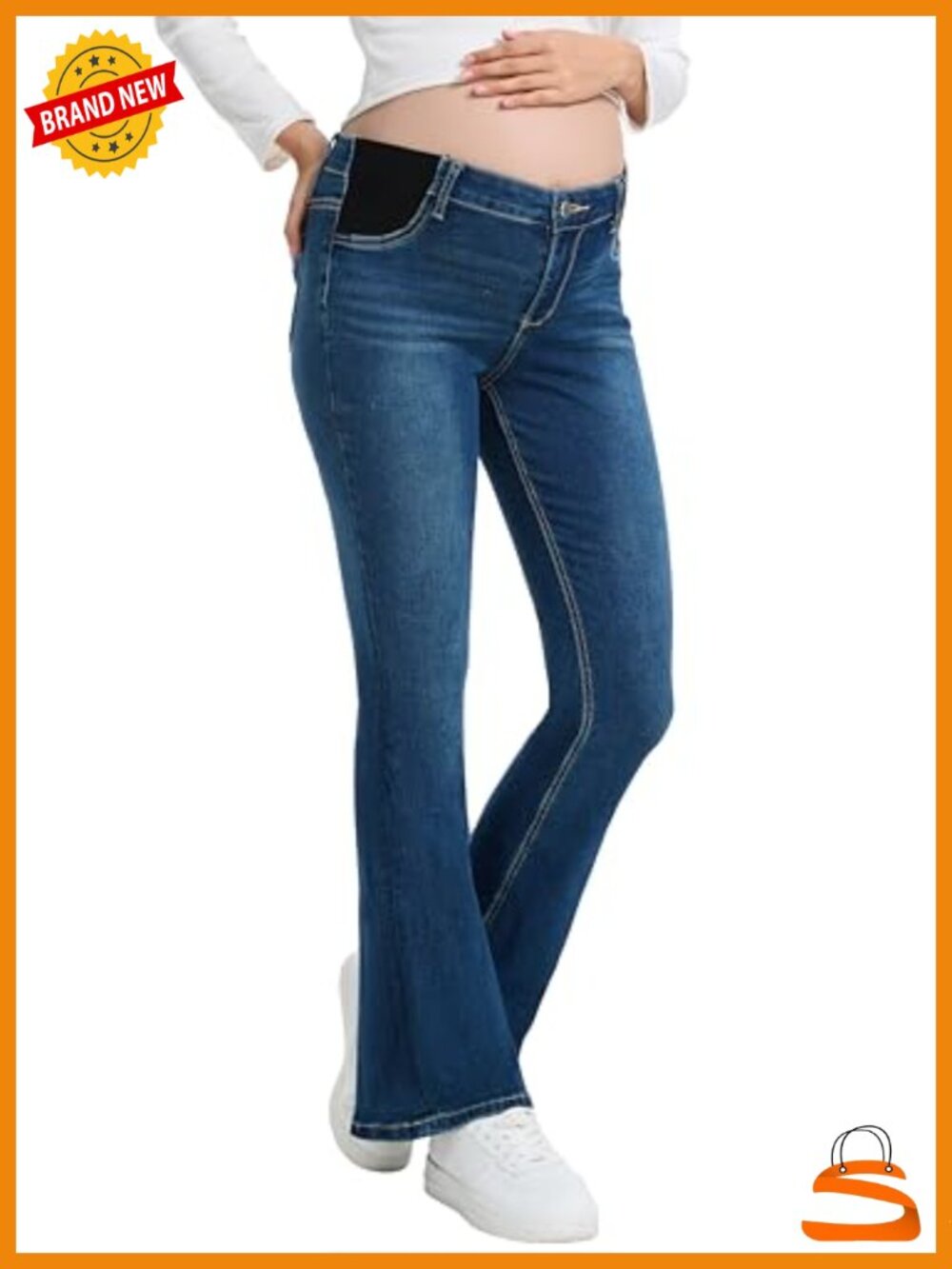 Maternity Bootcut Jeans High Waist Side Panel Flare Stretch Denim Pants with